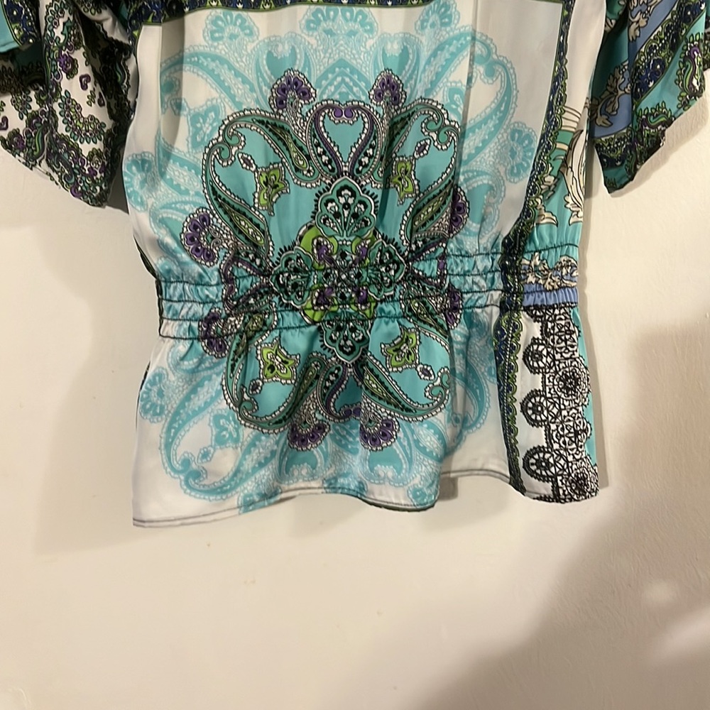 Chicos multi color satin peplum blouse Chicos size 1 - Picture 7 of 9